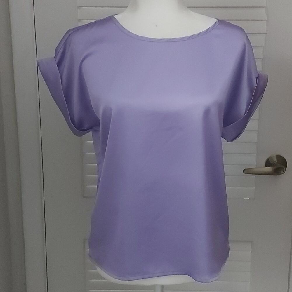 SHEIN Purple Crewneck Blouse Short Sleeve XS/2 Casual Pastel Mermaidcore Party